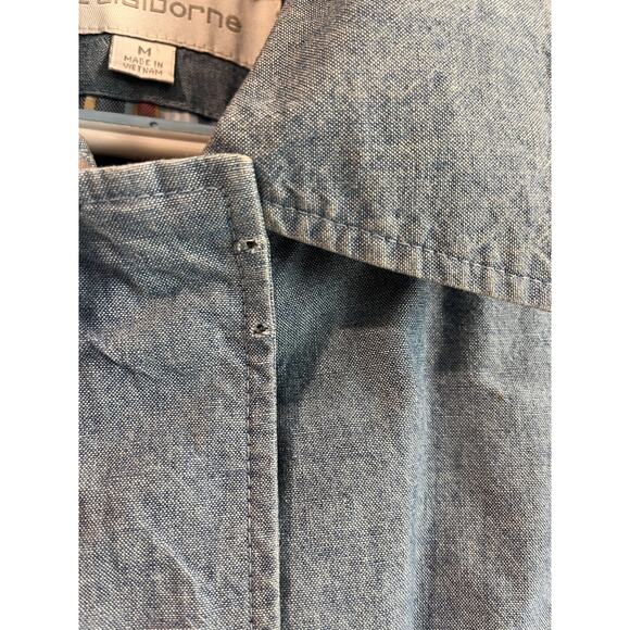 Vintage Liz Claiborne Chambray Jacket Medium Detachable Hood Plaid Lining 90s - Picture 8 of 16